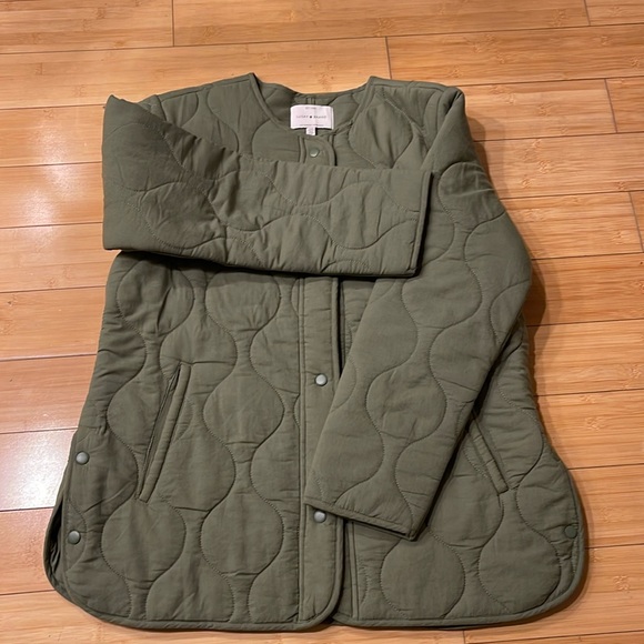 Women Lucky Brand Army Green Button Up Quilted Coat Coat Size M W/Pockets - Picture 1 of 11